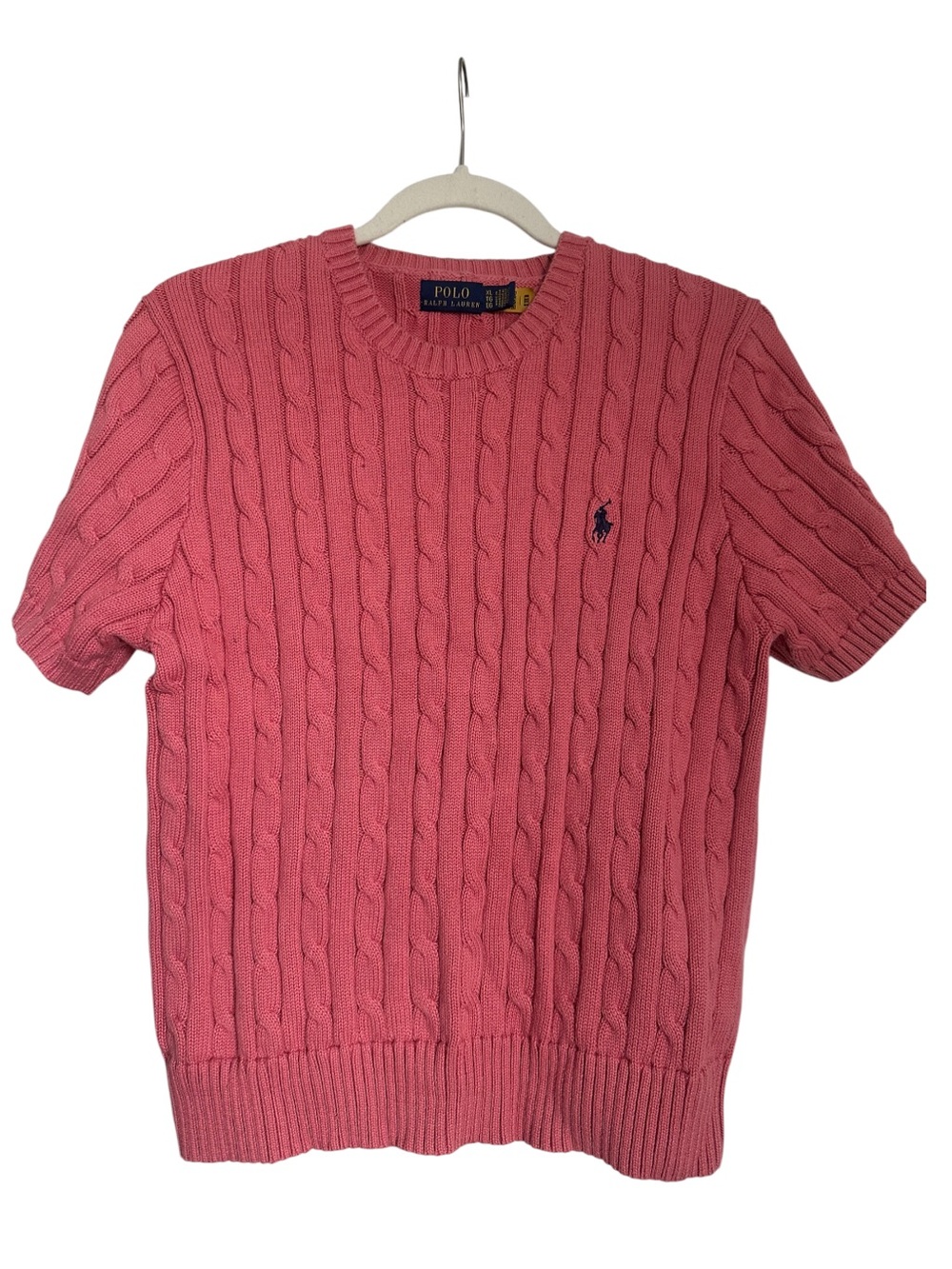Ralph Lauren Pink Cable-Knit Short Sleeve Crewneck Sweater